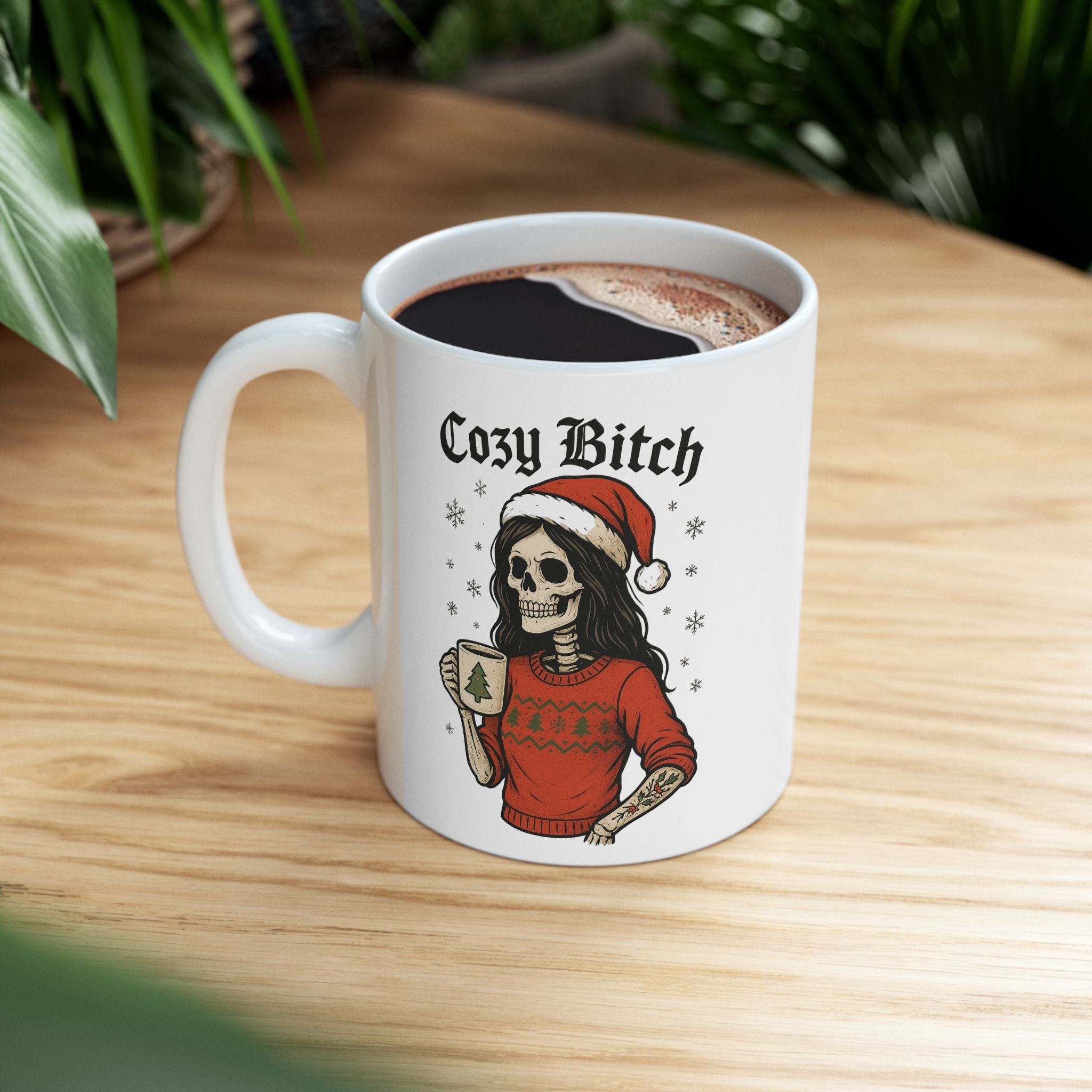 Mug - Funny Skeleton Mom in Red Santa Hat - Cozy Bitch - Fa La La La F*ck You