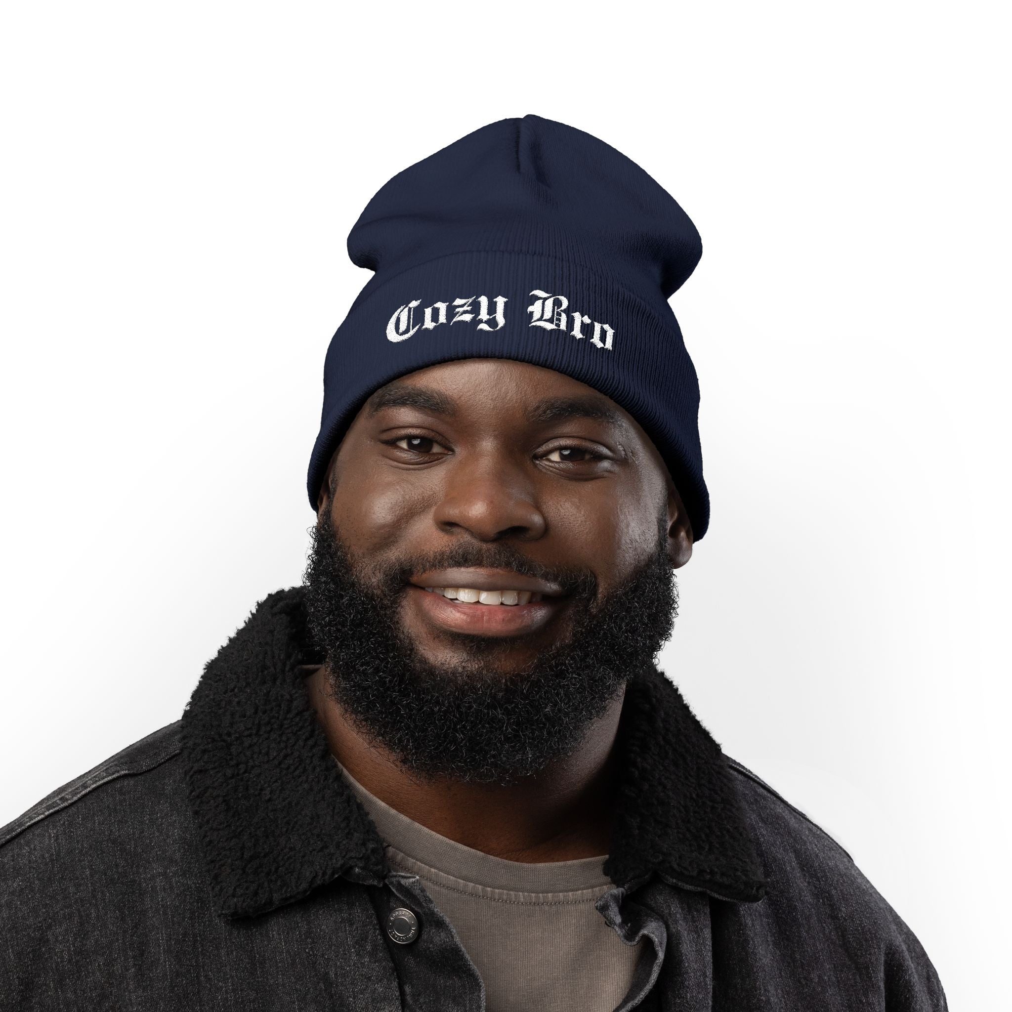 Embroidered "Cozy Bro" Knit Beanie