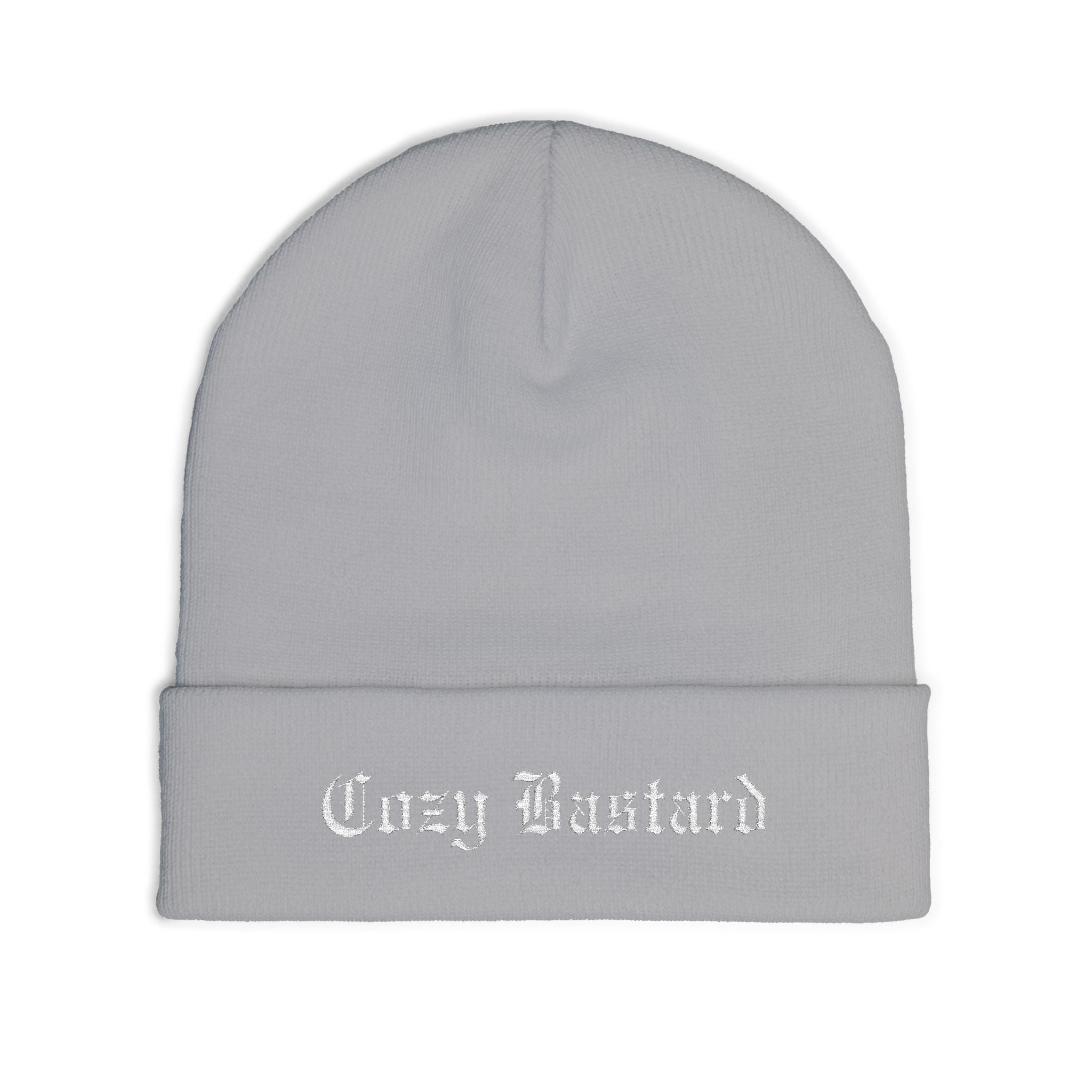 Embroidered 'Cozy Bastard' Knit Beanie — Soft Winter Hat