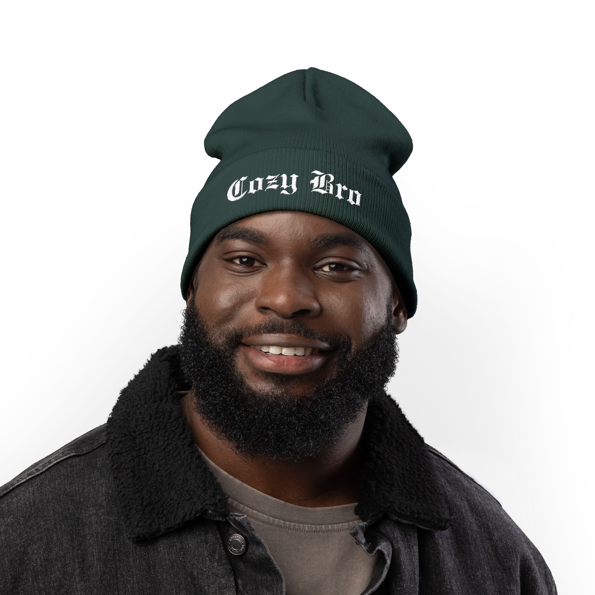 Embroidered "Cozy Bro" Knit Beanie