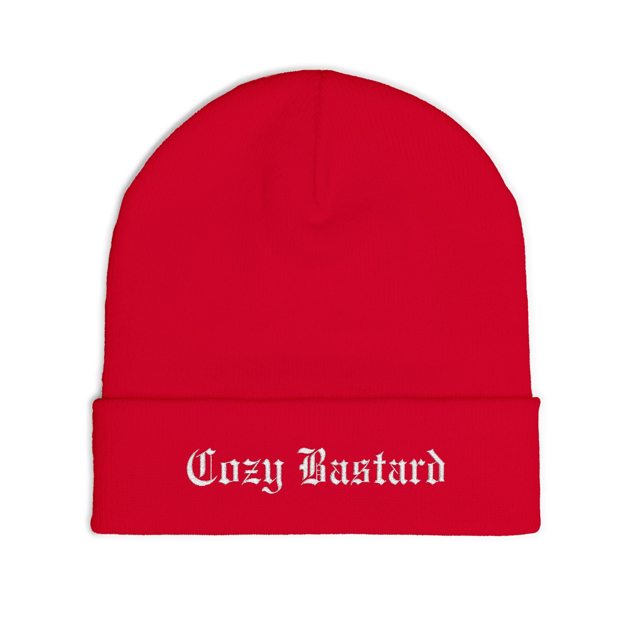 Embroidered 'Cozy Bastard' Knit Beanie — Soft Winter Hat