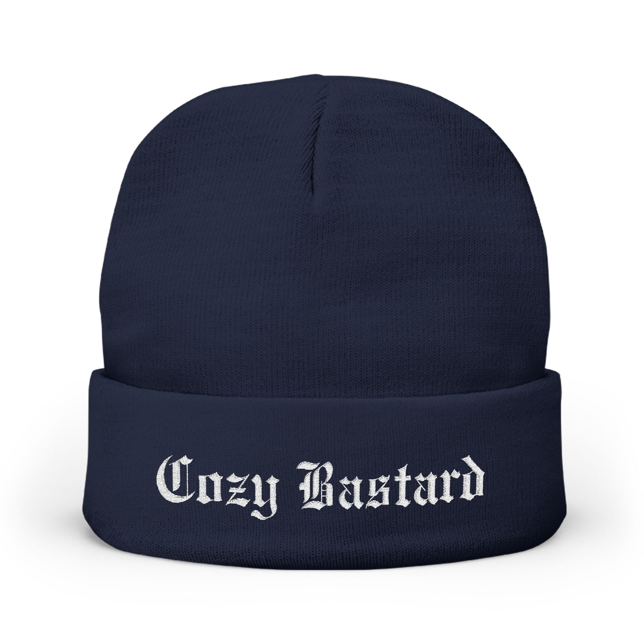Embroidered 'Cozy Bastard' Knit Beanie — Soft Winter Hat