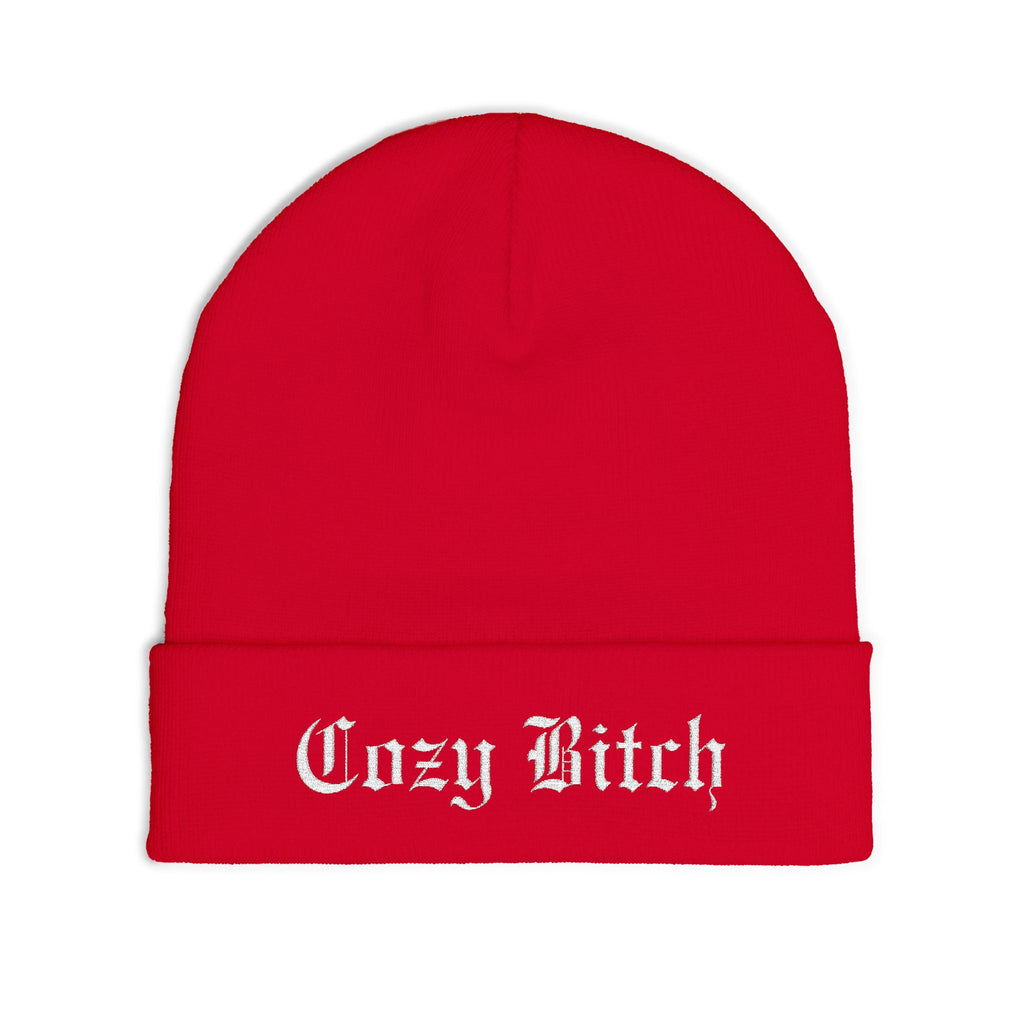 Cozy Bitch Knit Beanie — Embroidered Gothic Script Winter Hat