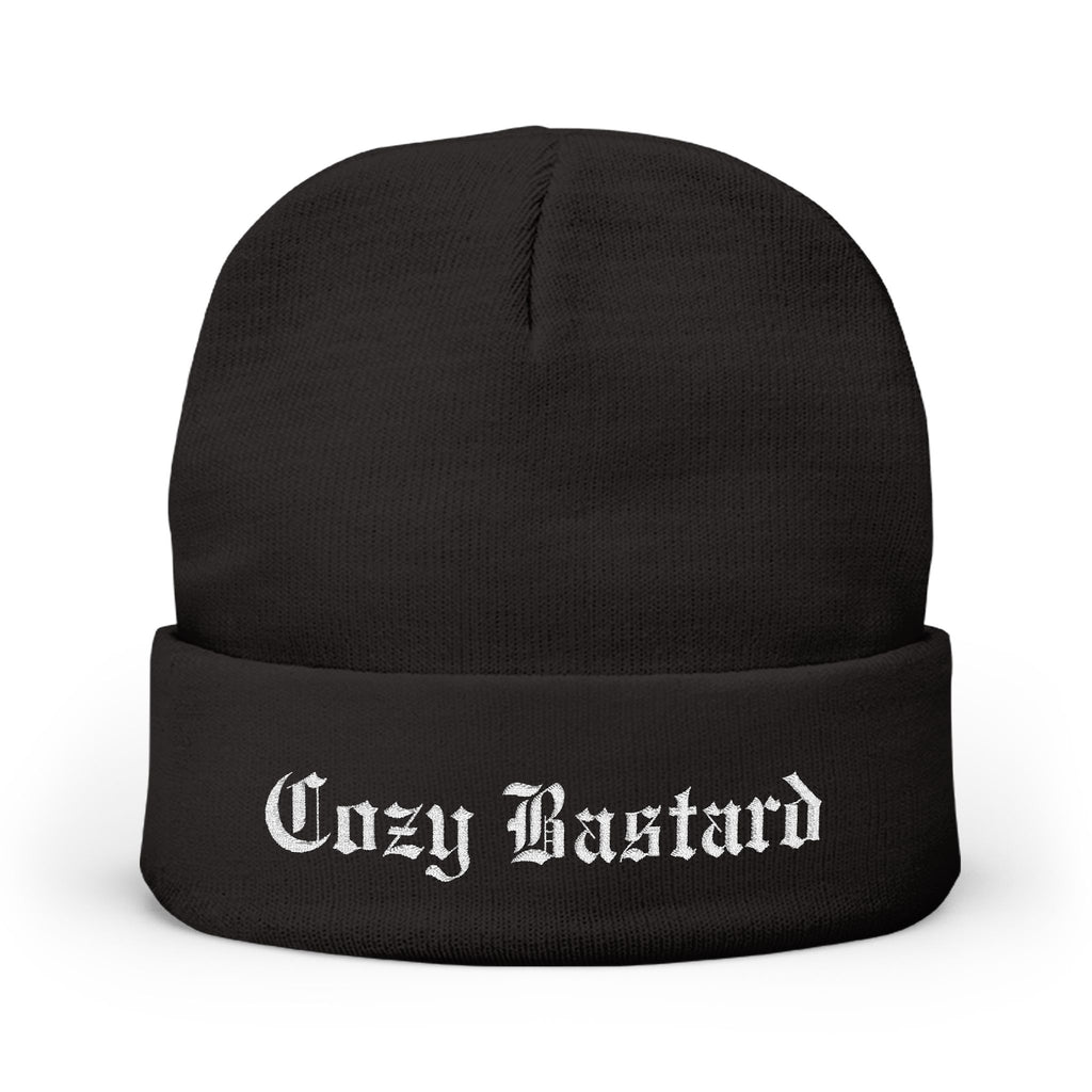 Embroidered 'Cozy Bastard' Knit Beanie — Soft Winter Hat