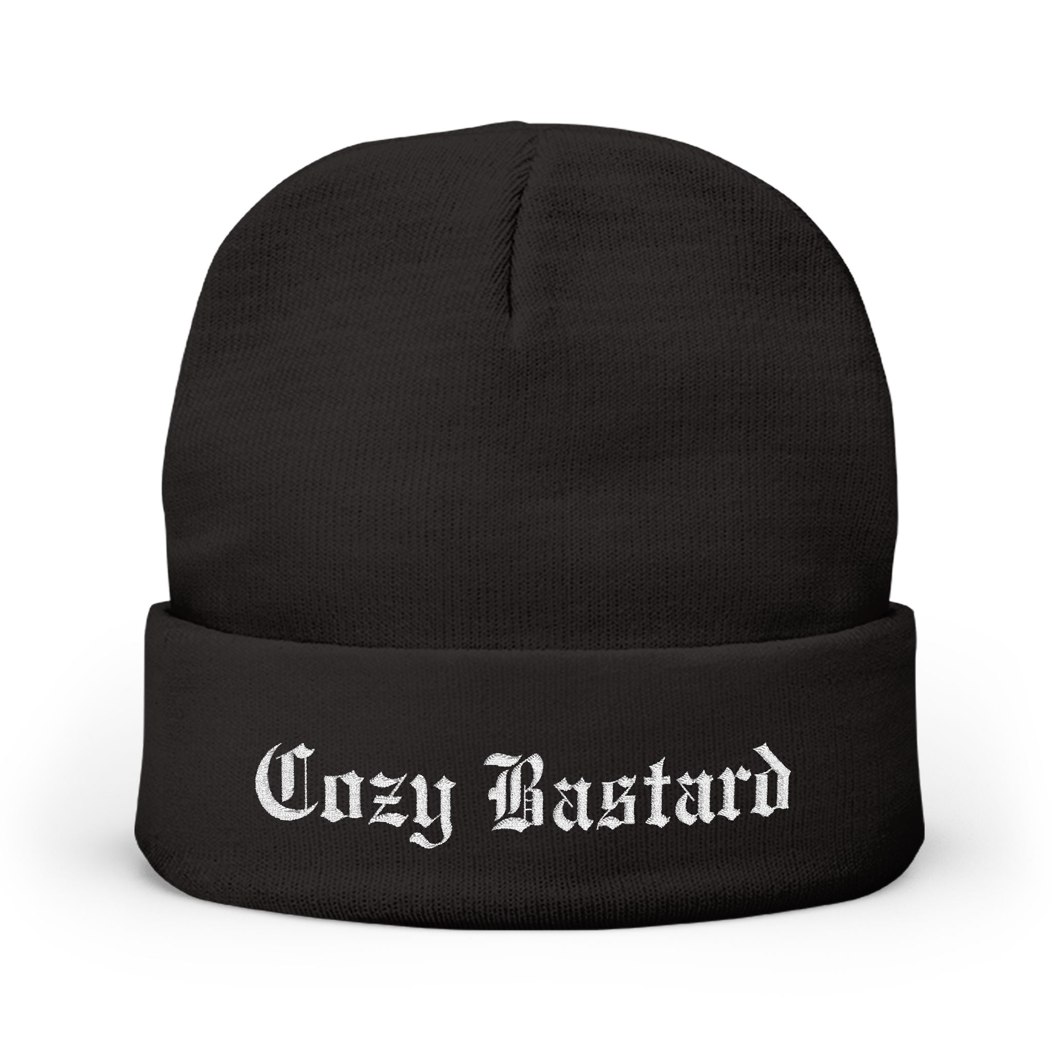 Embroidered 'Cozy Bastard' Knit Beanie — Soft Winter Hat