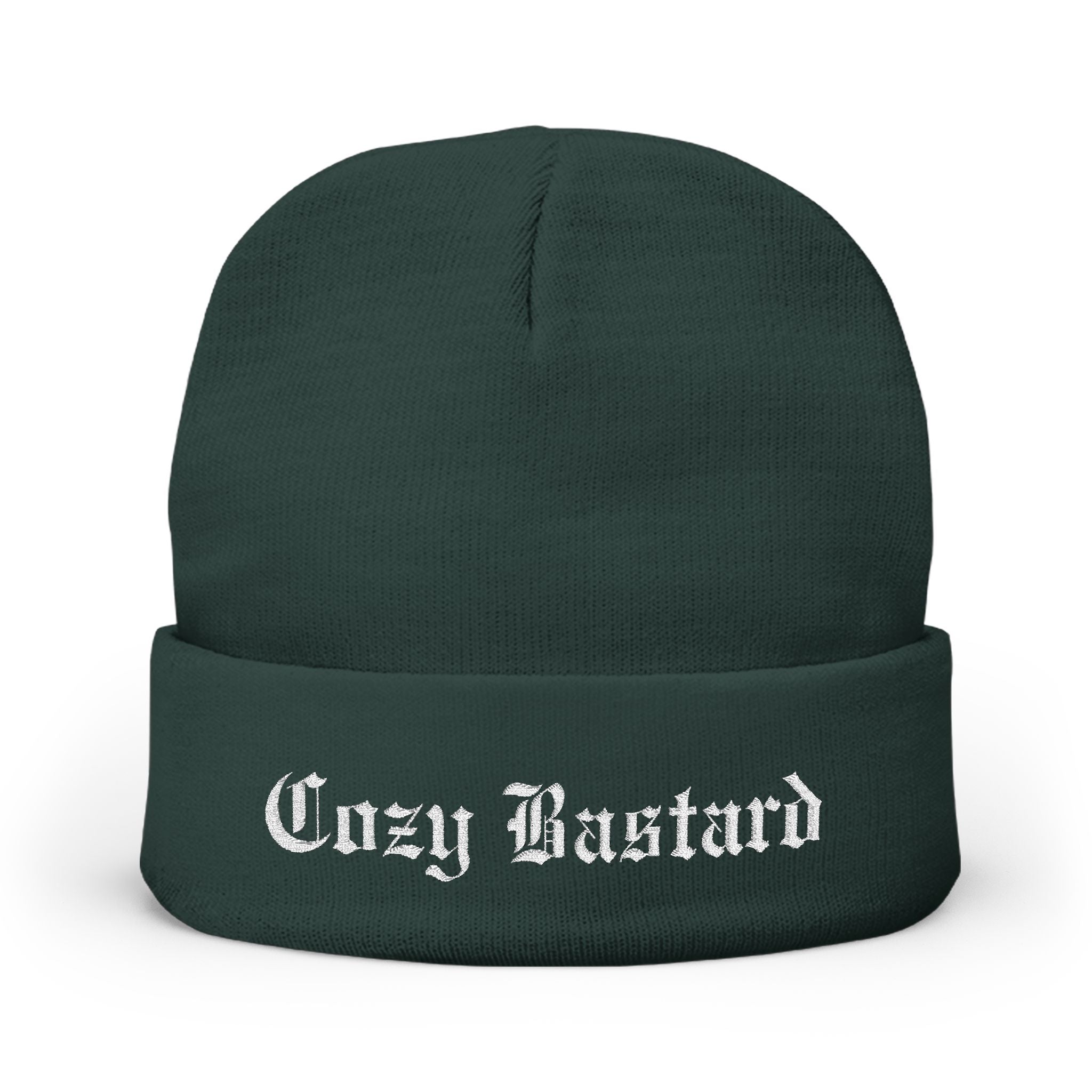 Embroidered 'Cozy Bastard' Knit Beanie — Soft Winter Hat