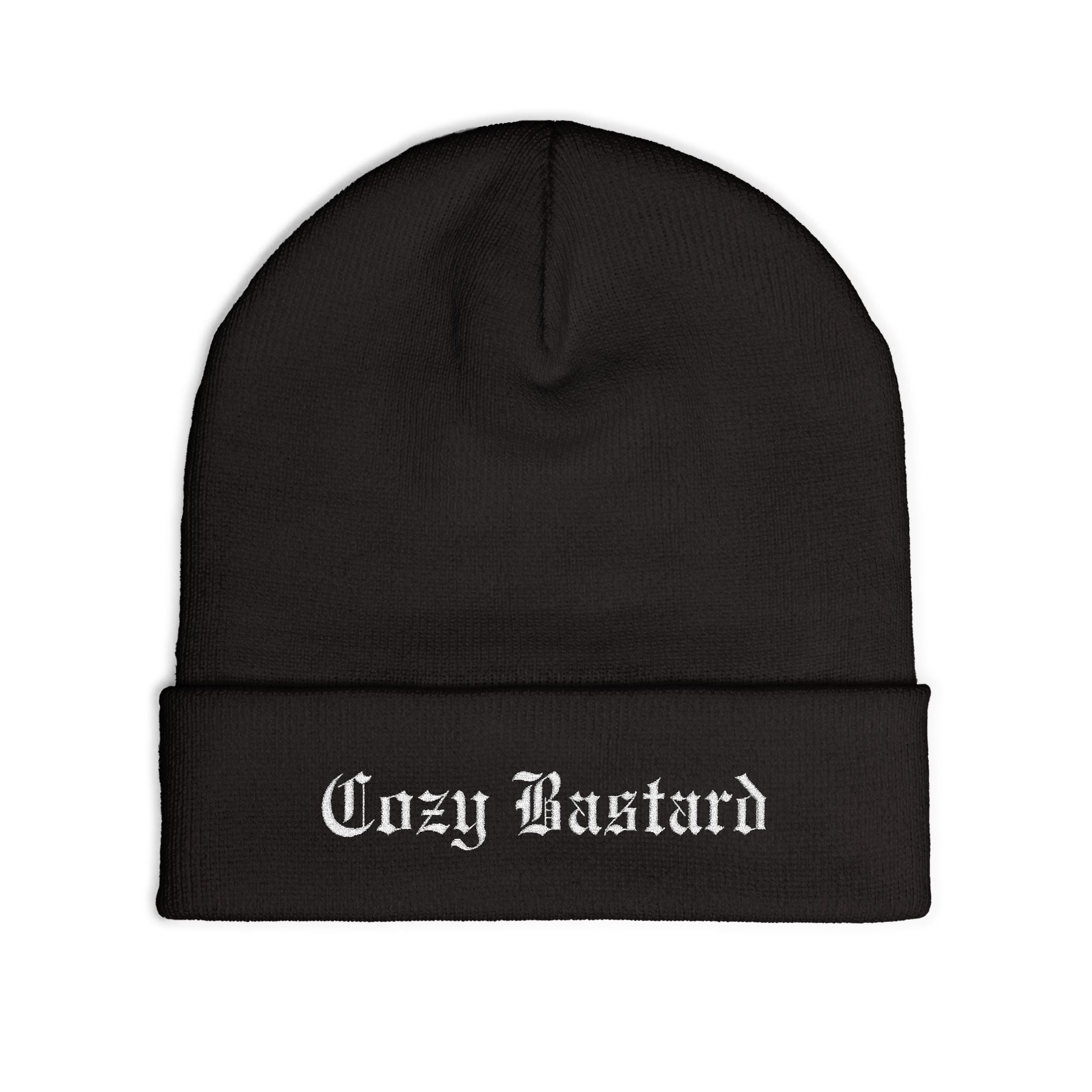Embroidered 'Cozy Bastard' Knit Beanie — Soft Winter Hat