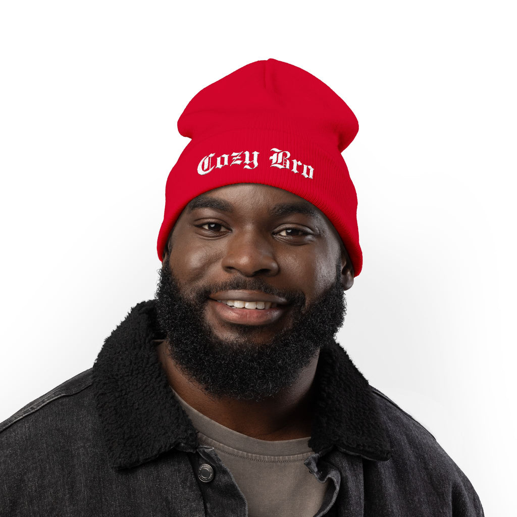 Embroidered "Cozy Bro" Knit Beanie