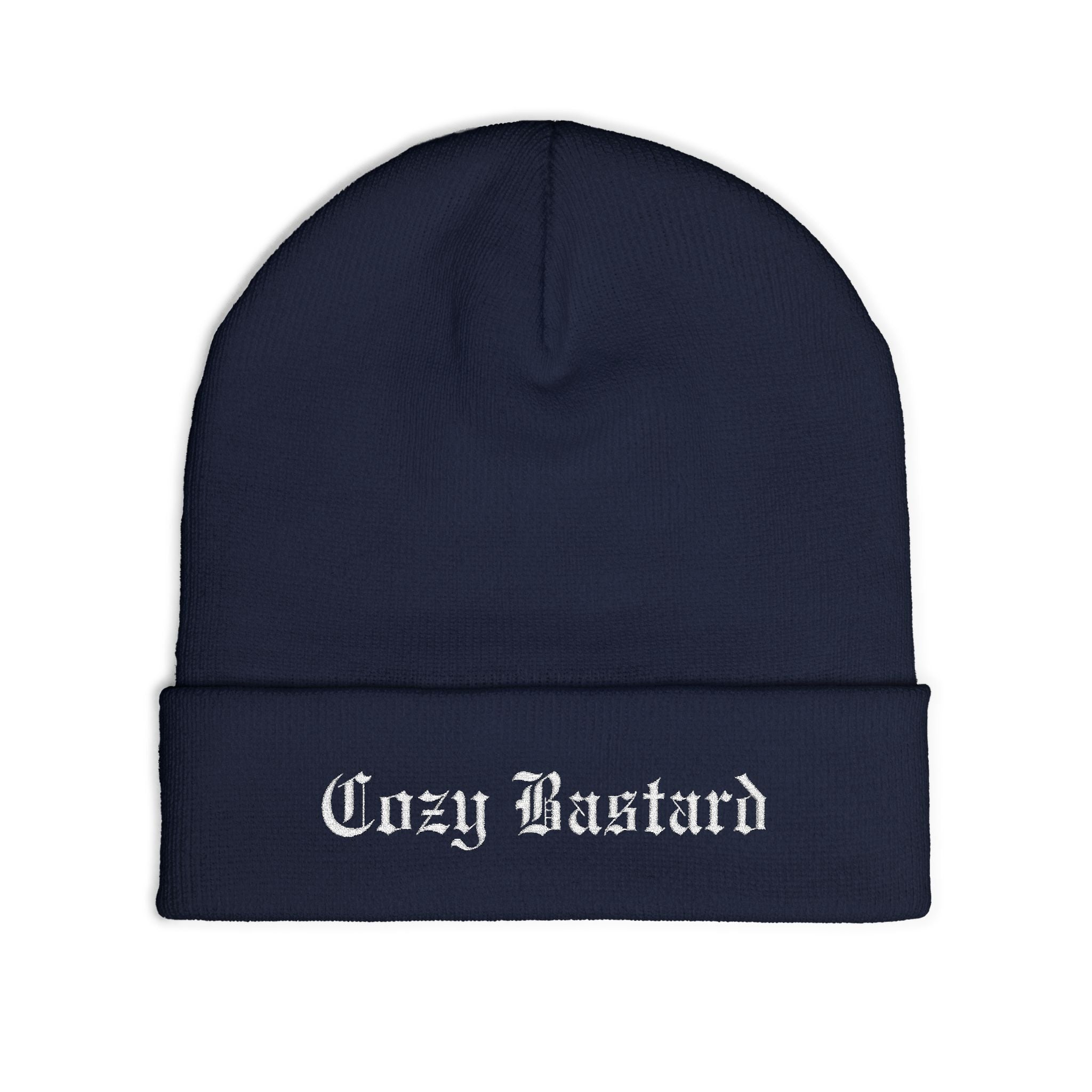 Embroidered 'Cozy Bastard' Knit Beanie — Soft Winter Hat