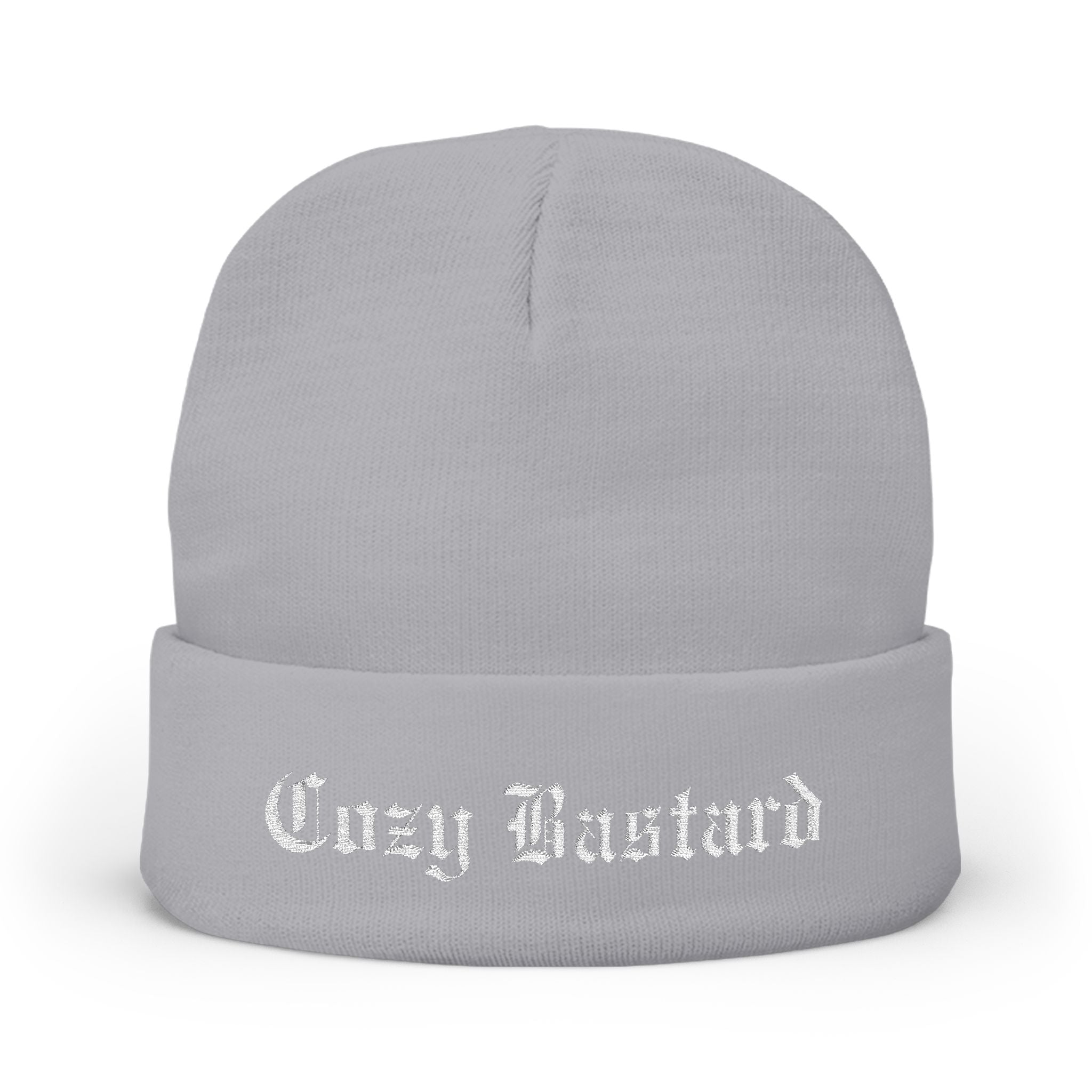 Embroidered 'Cozy Bastard' Knit Beanie — Soft Winter Hat